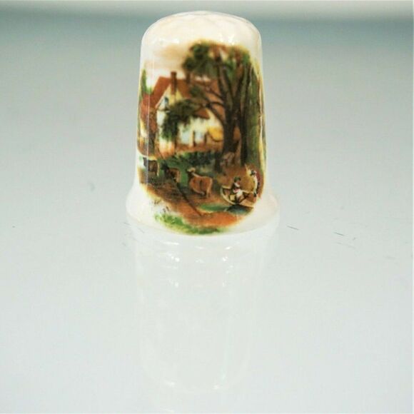 Vintage Thimble Bone China British Made Pastoral Country Scene Collectible - Picture 6 of 8